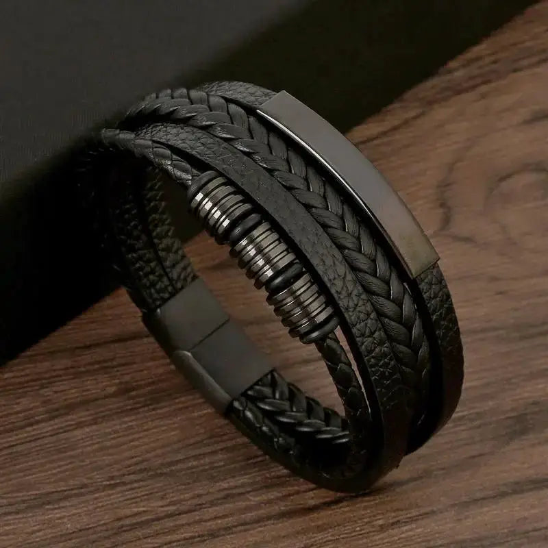 Classic Mens Leather Bracelet Hand Woven Multi Layer Style Fashion Jewelry For Men Durable Casual Accessory