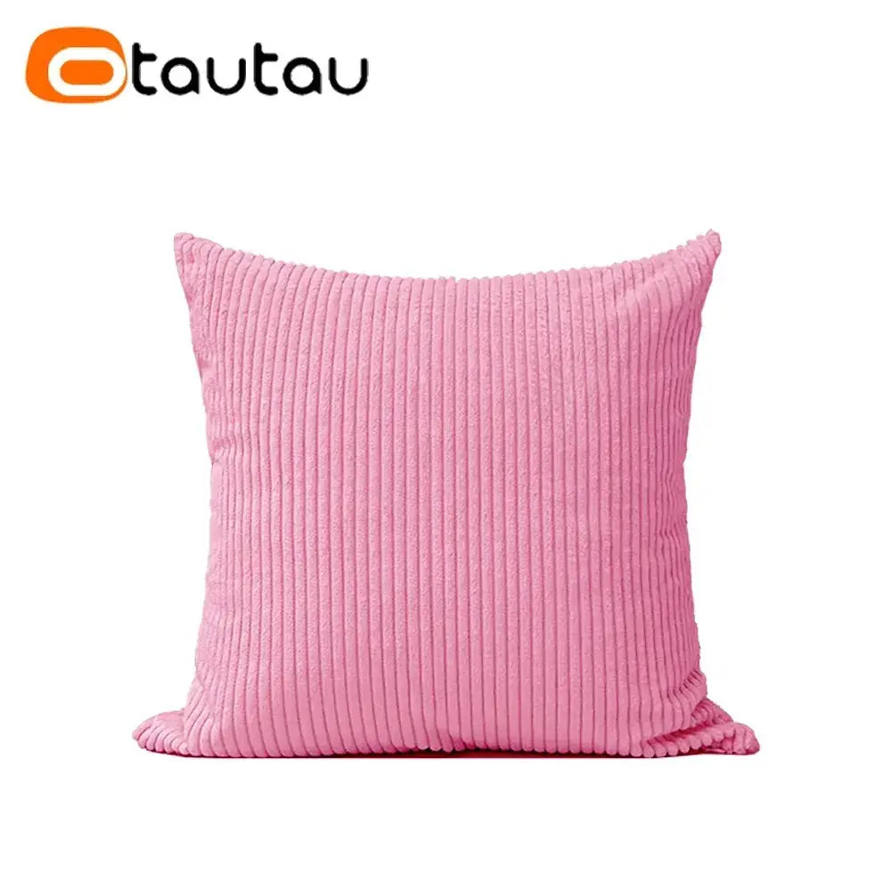 OTAUTAU pink cotton corduroy cushion cover without insert