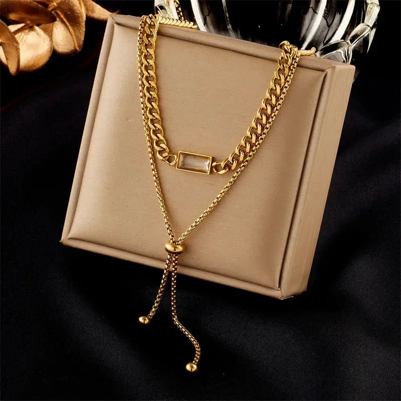 DIEYURO 316L Stainless Steel Butterfly Moon Lock Blue Eyes Pendant Necklace For Women Multilayer Choker Jewelry Gift - Simples Market