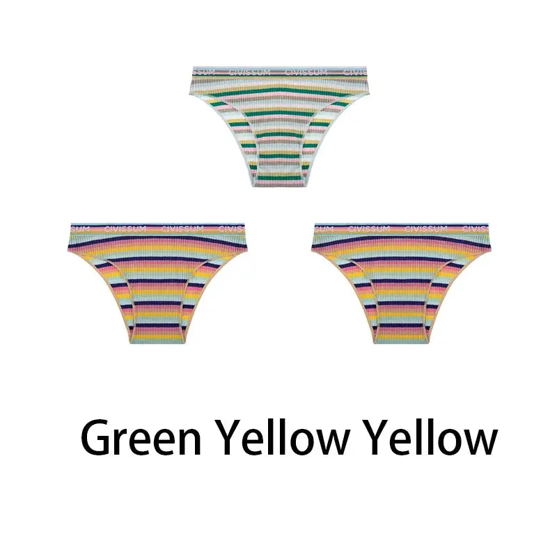 3-pack rainbow striped cotton women's low-waist hipster panties by Simples Market NK606