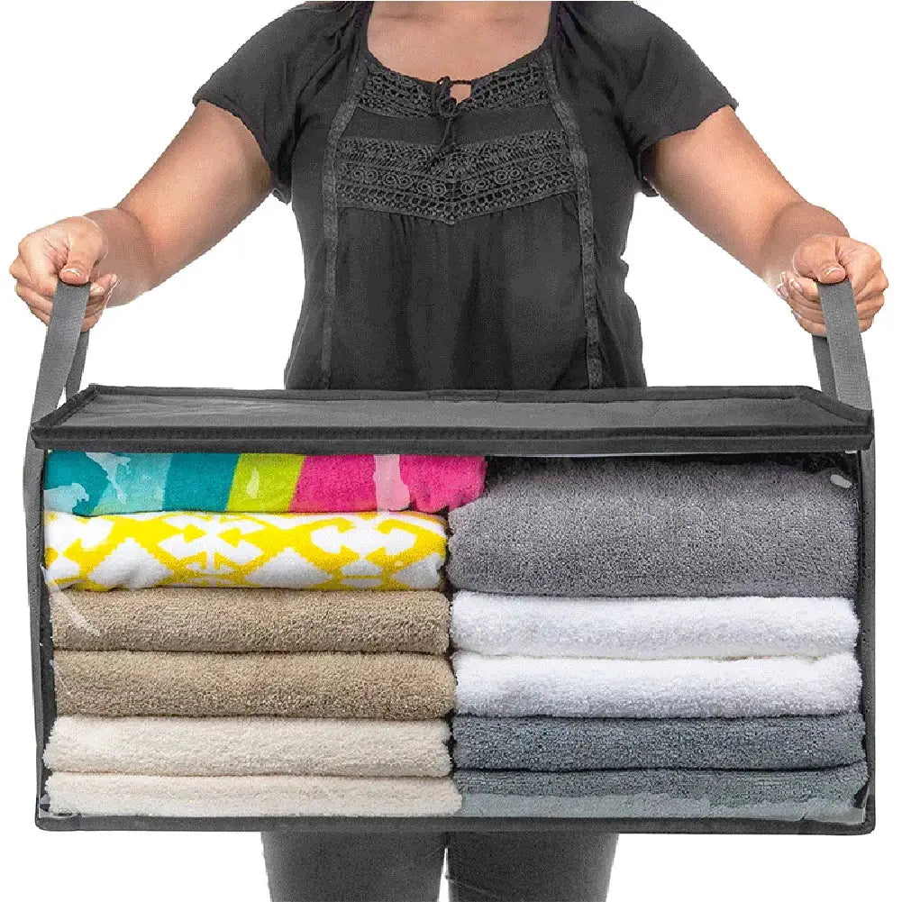 Large Capacity Foldable Non Woven Clothes Storage Bag With Lids Zipper Wardrobe Organizer For Quilts And Blankets