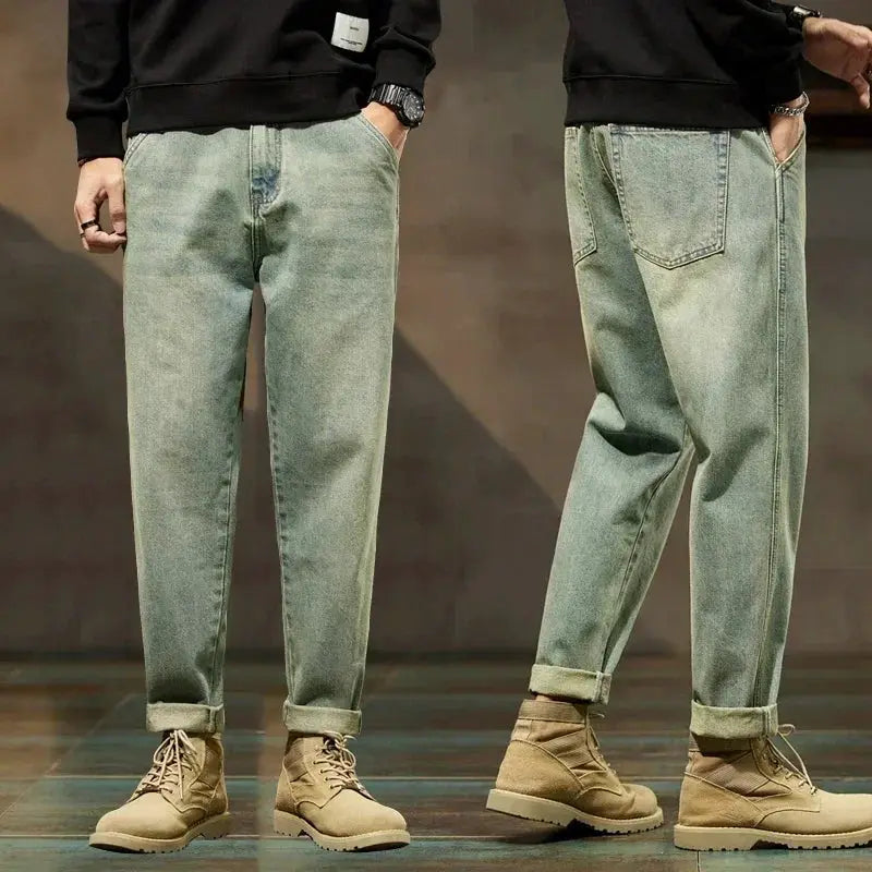 2025 Autumn Winter Mens Harem Jeans Comfortable Solid Color Pants