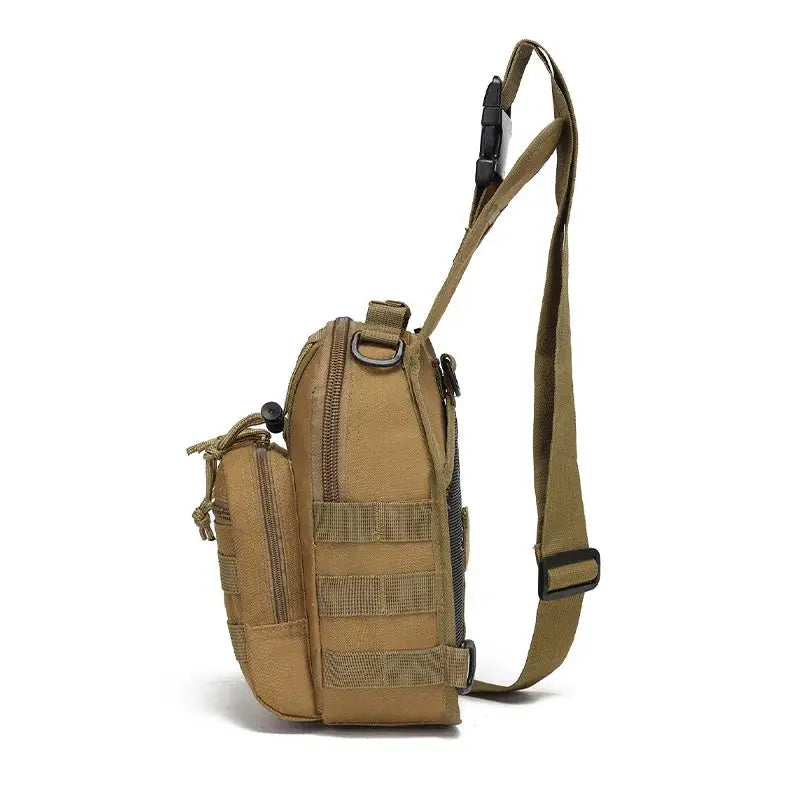 Tan chest bag tactical sling bag with MOLLE webbing and adjustable shoulder strap