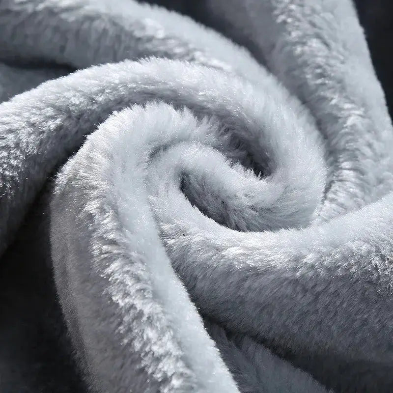 Winter jacket for men with gray plush fleece, zip hooded outerwear