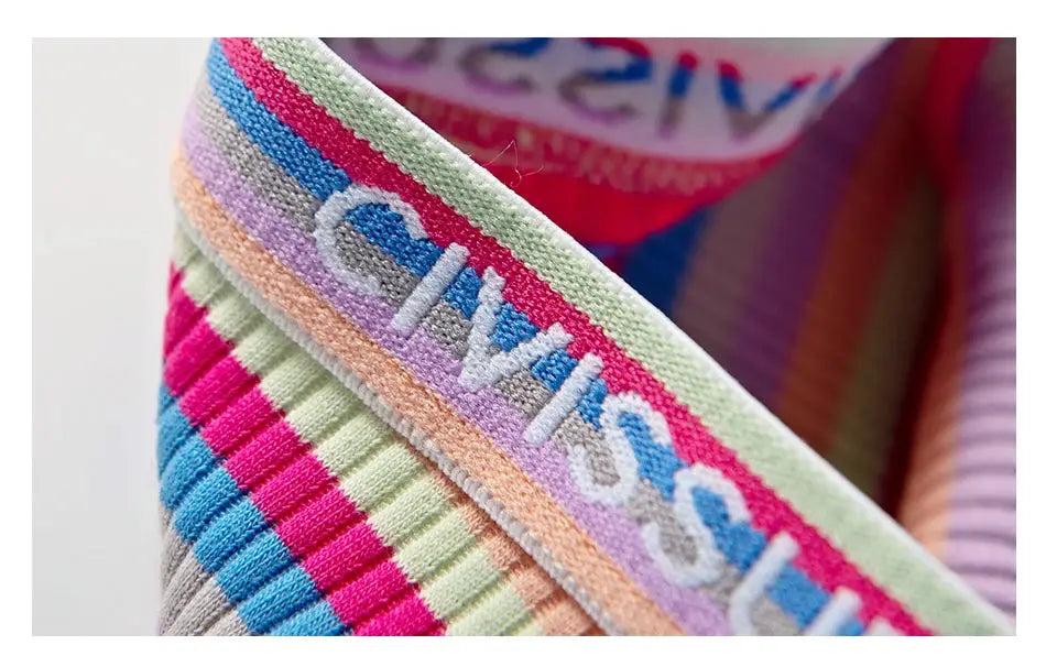 3-piece set of women’s cotton hipster panties in rainbow striped colors.