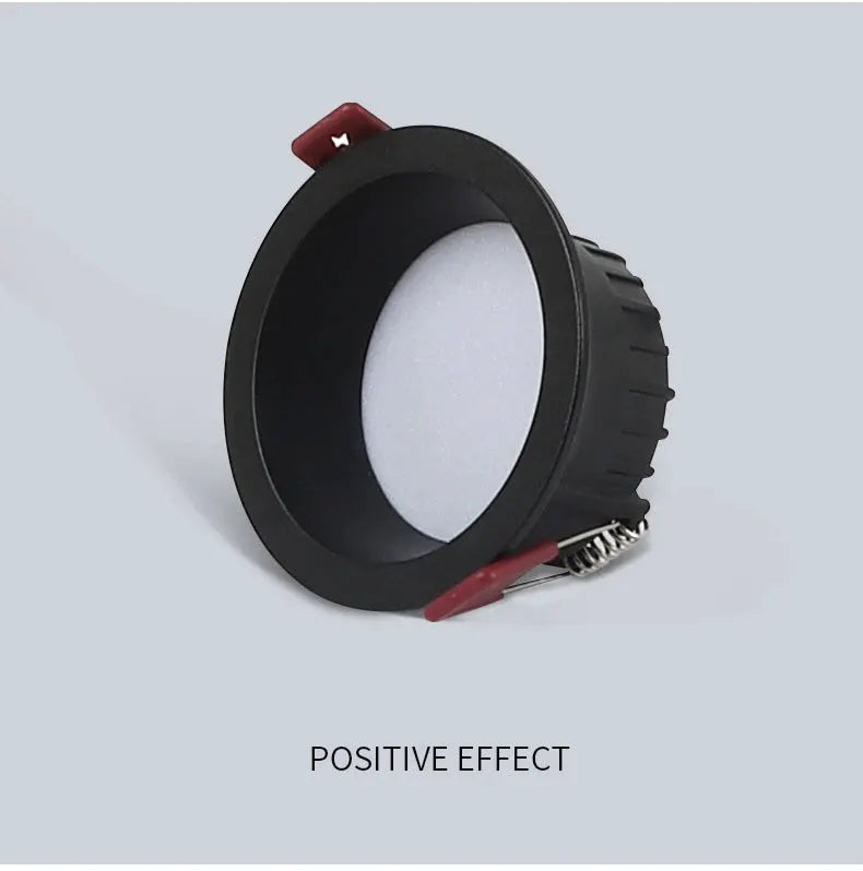 Round anti-glare LED SMD2835 recessed downlight, black trim with white diffuser and mounting springs