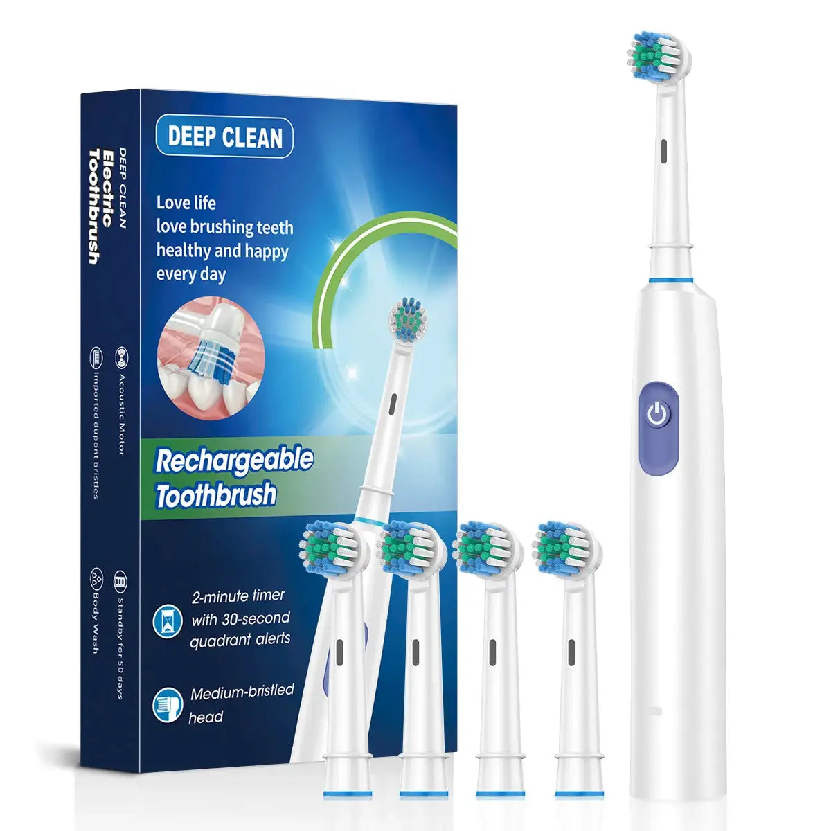 BrightSmile Rotary Electric Toothbrush With 8 Heads For Deep Plaque Removal Timer Waterproof And Rechargeable