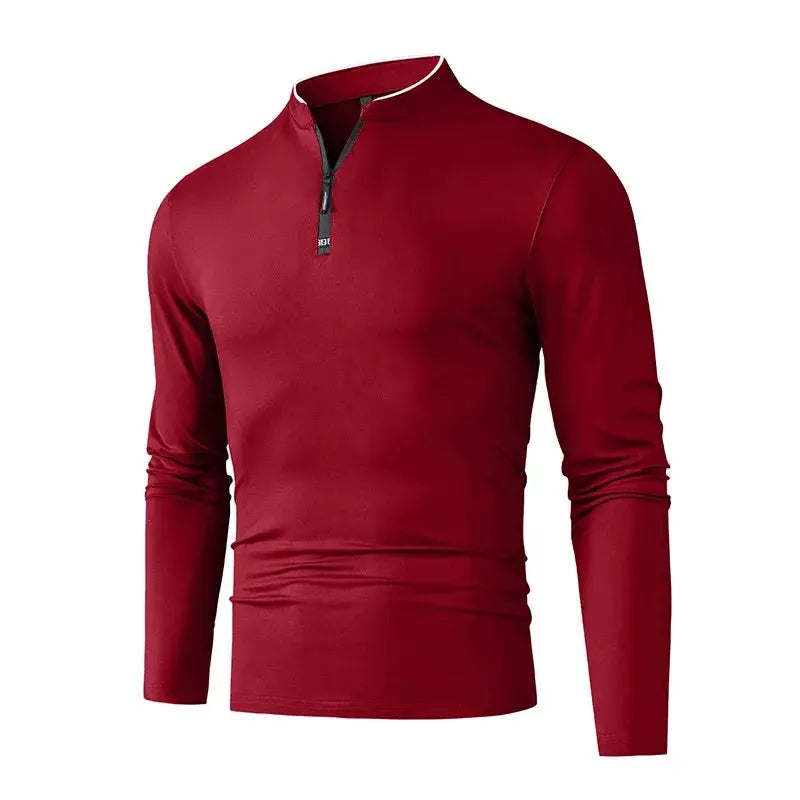 Men's red stand-collar half-zip long-sleeve pullover, slim fit, Simples Market