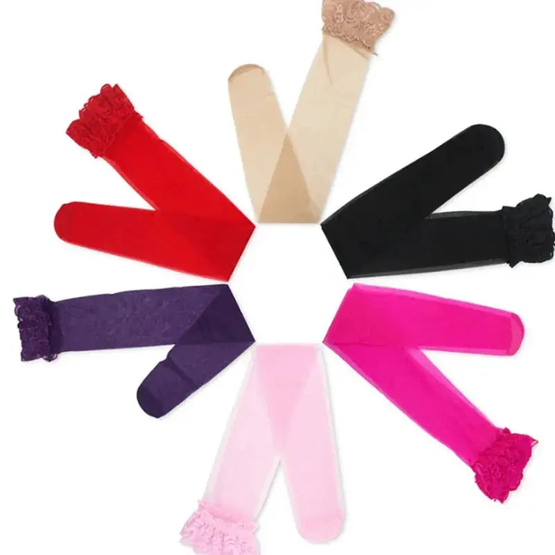 SilkMist Women Thigh High Stockings Floral Lace Patchwork Sheer Silk Feel Nine Colors