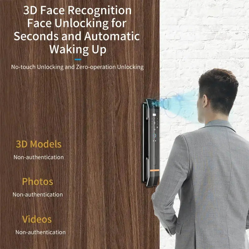 3D Face Smart Door Lock by Simples Market, biometric fingerprint and face recognition on a black metal lock