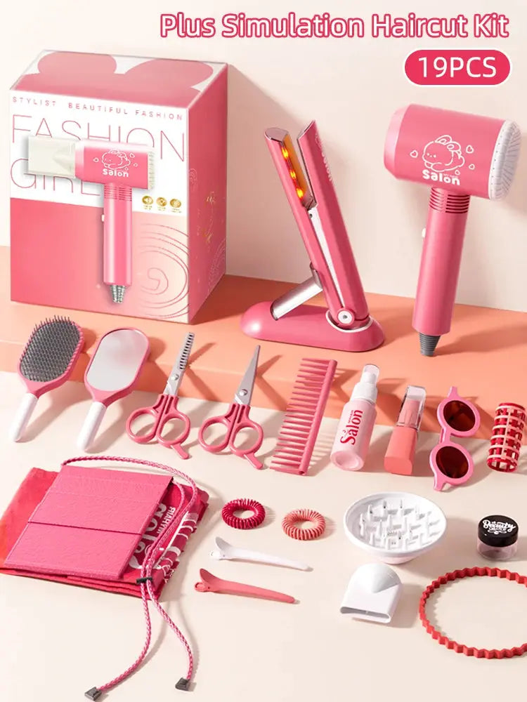 Kids Makeup Toys Simulation Haircut Kit With Hair Dryer Realistic Role Play Educational Toys For Girls Pretend Play Gift