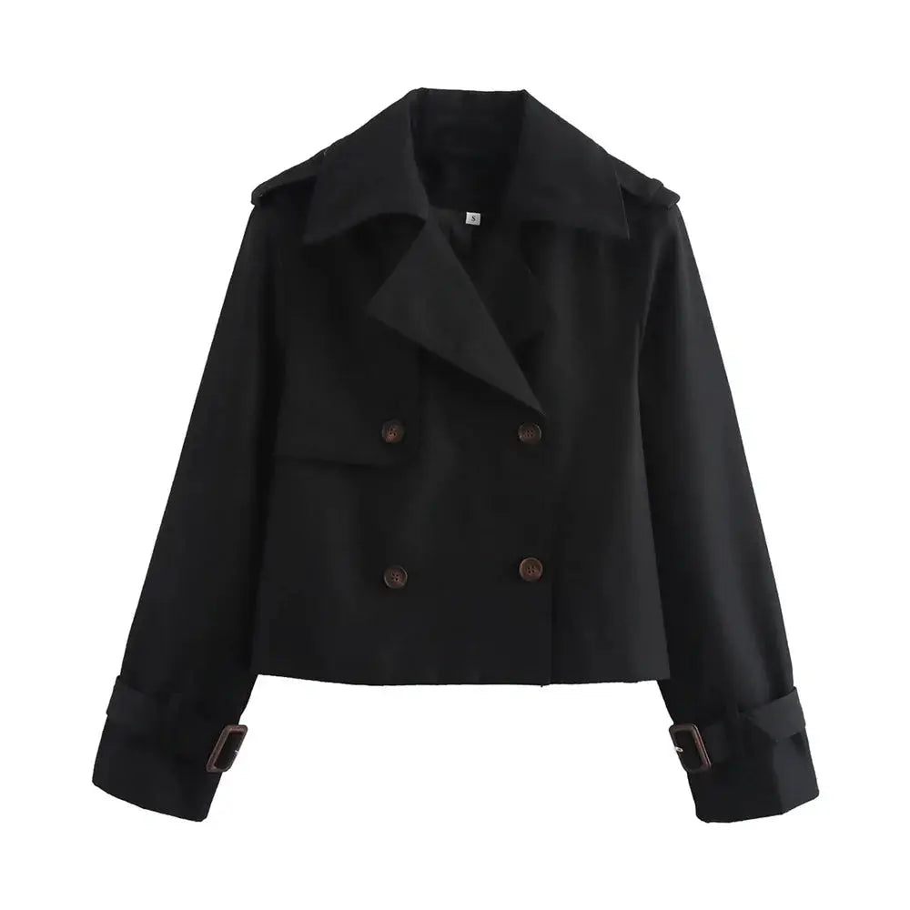 Urban Vintage Cropped Trench Coat For Women Double Breasted Style Spring Autumn Streetwear Outerwear