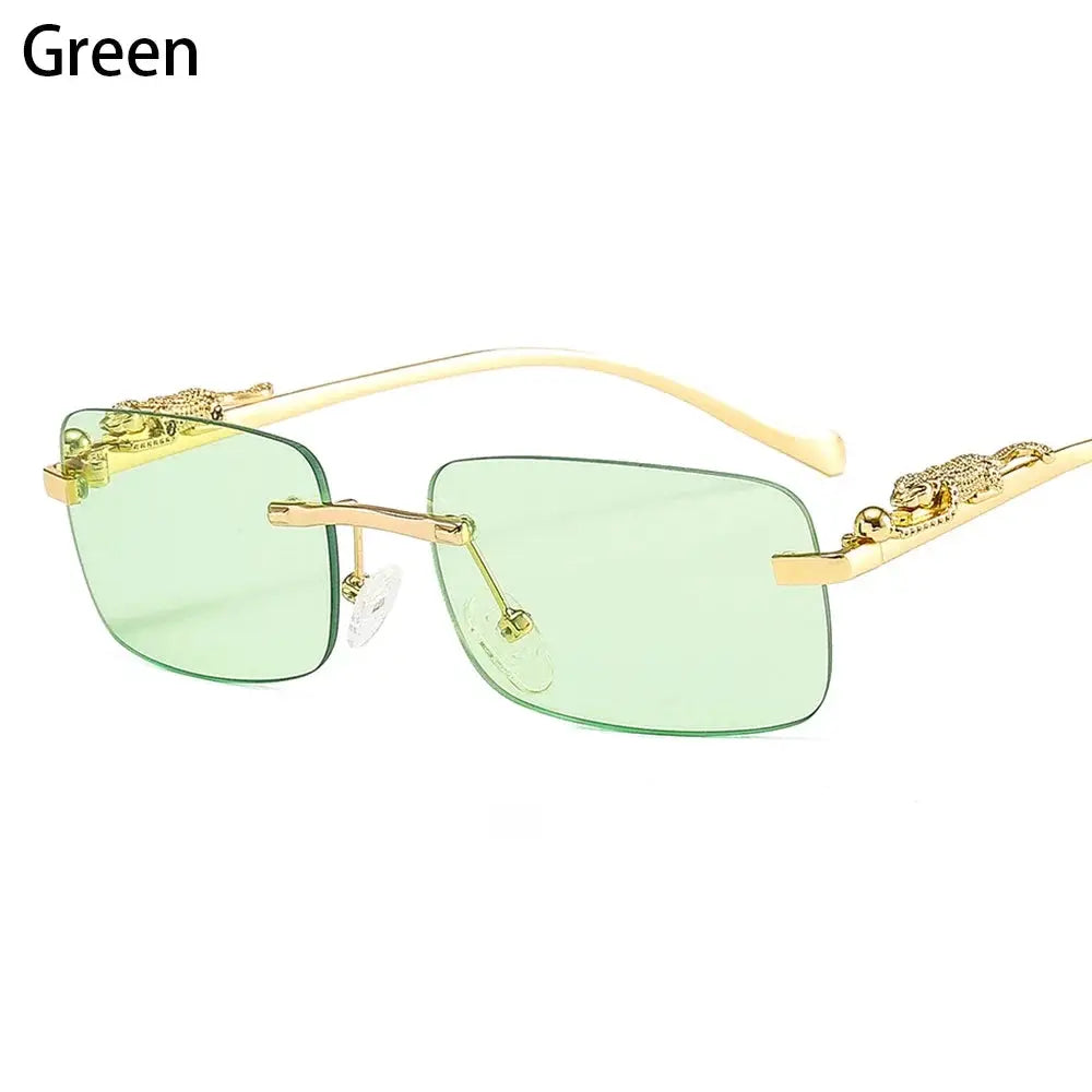 EliteLux Rimless Leopard Head Design Sunglasses Unisex Square Frame With UV Protection For Travel