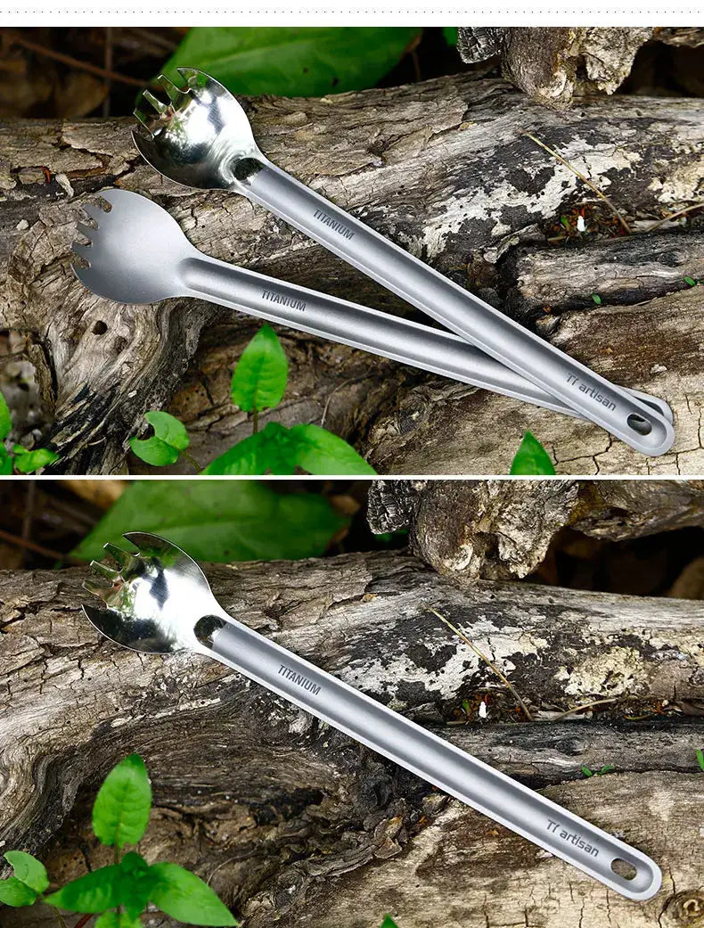 Tiartisan titanium long-handle spork and spoon cutlery set of 2 for camping, ultralight tableware by Simples Market