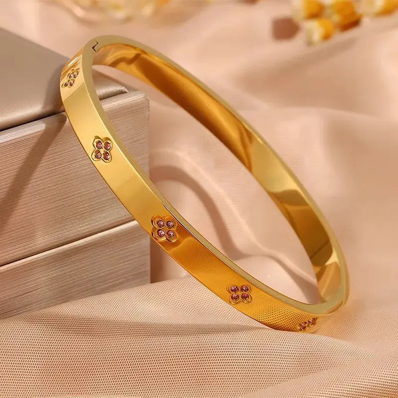 ZAKOL Sparkling Zirconia Inlaid Stainless Steel Bracelet Set For Women Stackable Bangles Non Fading Jewelry Gift