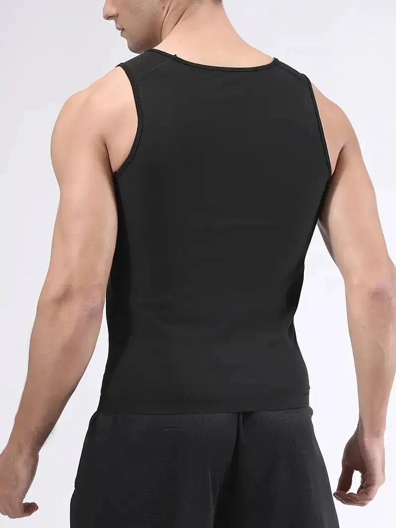Sauna waist trainer vest for men by Simples Market, black sleeveless body shaper.