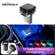 Simples Market car USB LED mood lamp; plug‑and‑play interior ambient light, black cube with a transparent base