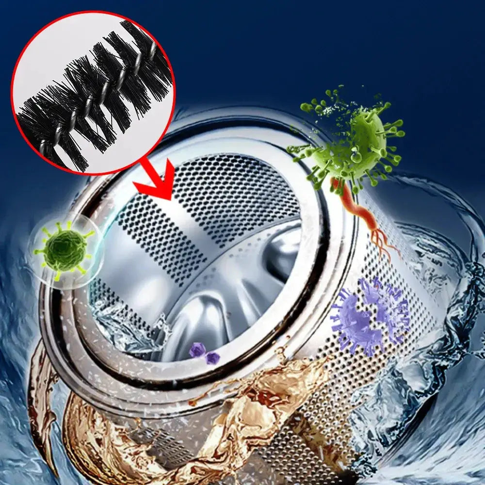 Flexible long pipeline cleaning brush for washing machines and dryers, with black bristles for lint and dust removal