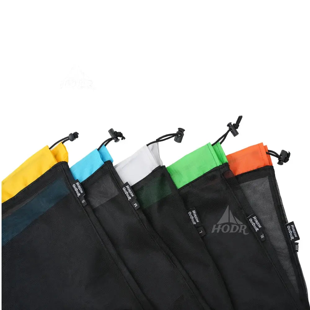 HODR mesh bags set of 6 lightweight drawstring storage pouches in assorted colors