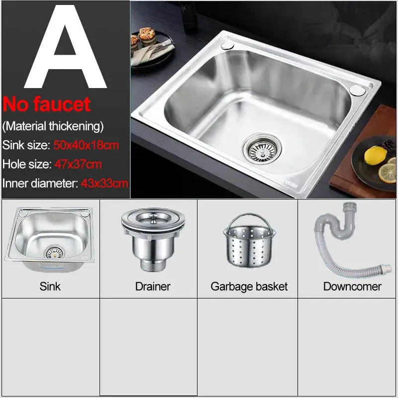 Simples Market stainless steel wall-mounted sink with bracket; 4-piece set: sink, drainer, garbage basket, downcomer