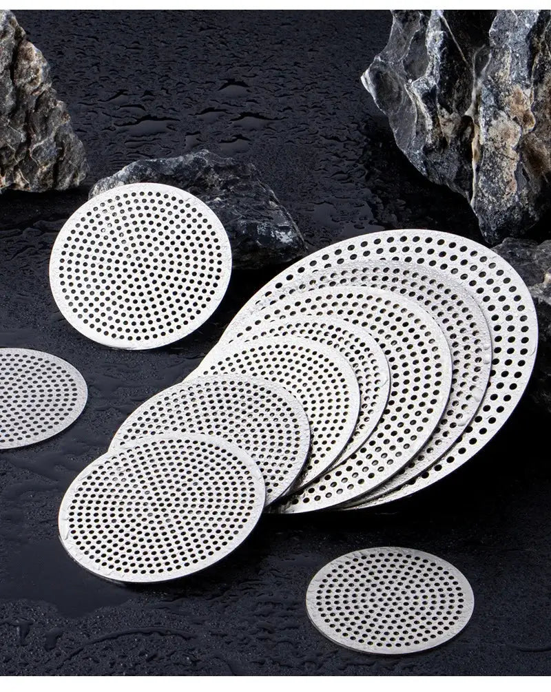 Drain hair catcher stopper set: stainless steel perforated round strainers in assorted sizes