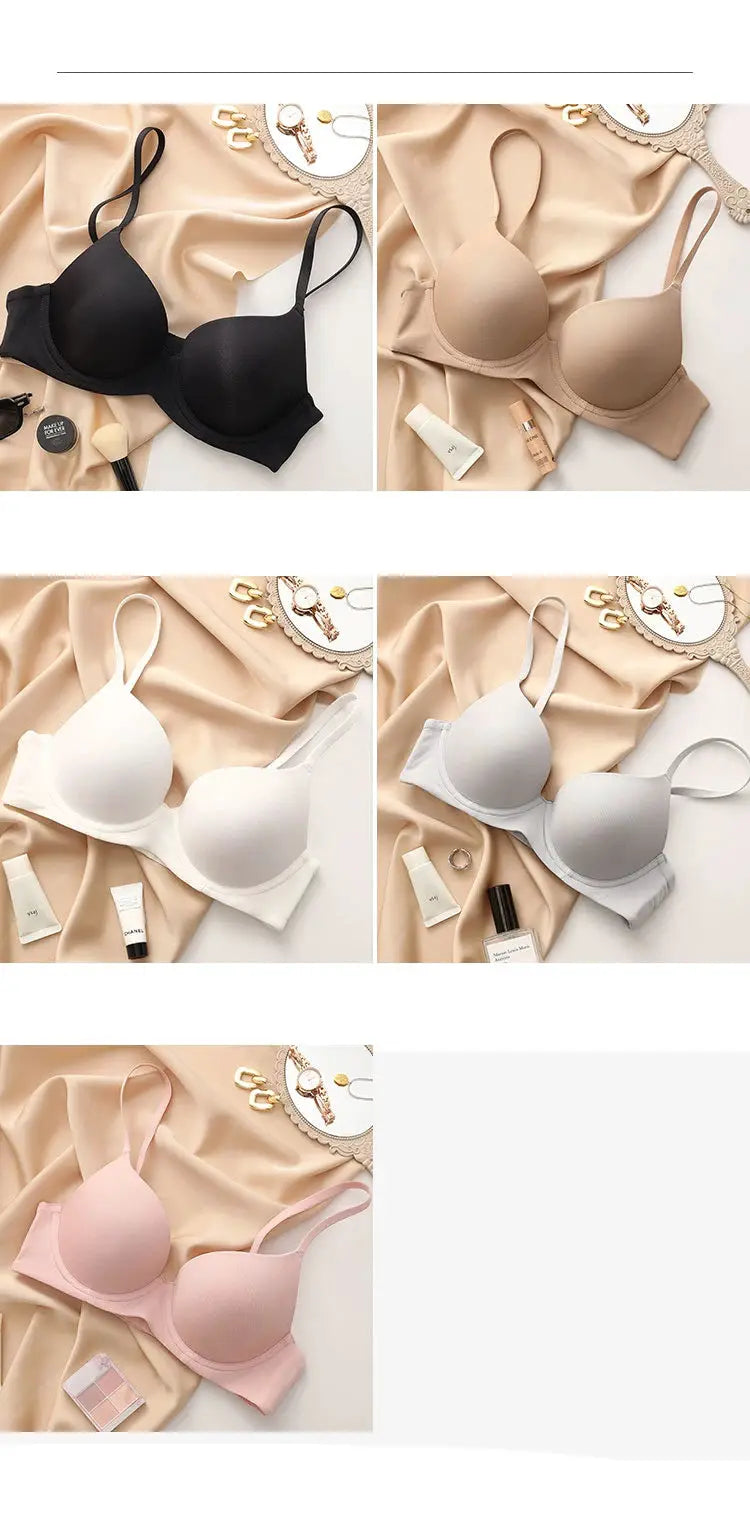 Plus size cotton seamless push-up bras in black, nude, white, gray, and pink (5-pack)