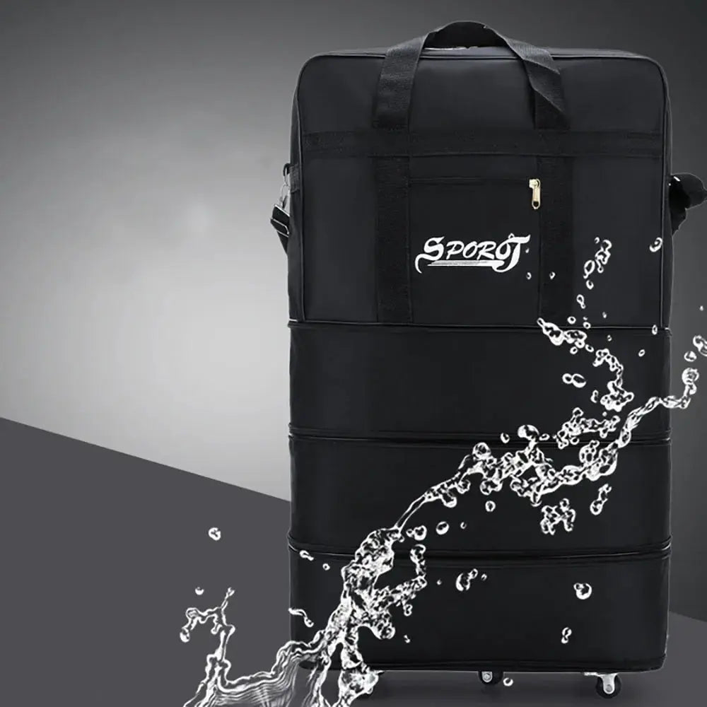 Sport black expandable trolley suitcase with wheels and front pocket