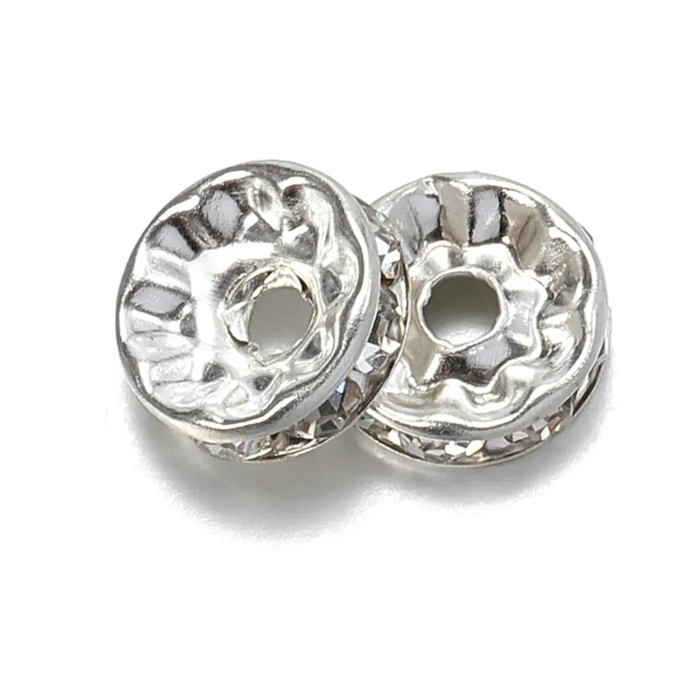 100 Pcs Silver Color Crystal Rhinestone Spacer Beads for Bracelets and Necklaces Jewelry Making DIY Components