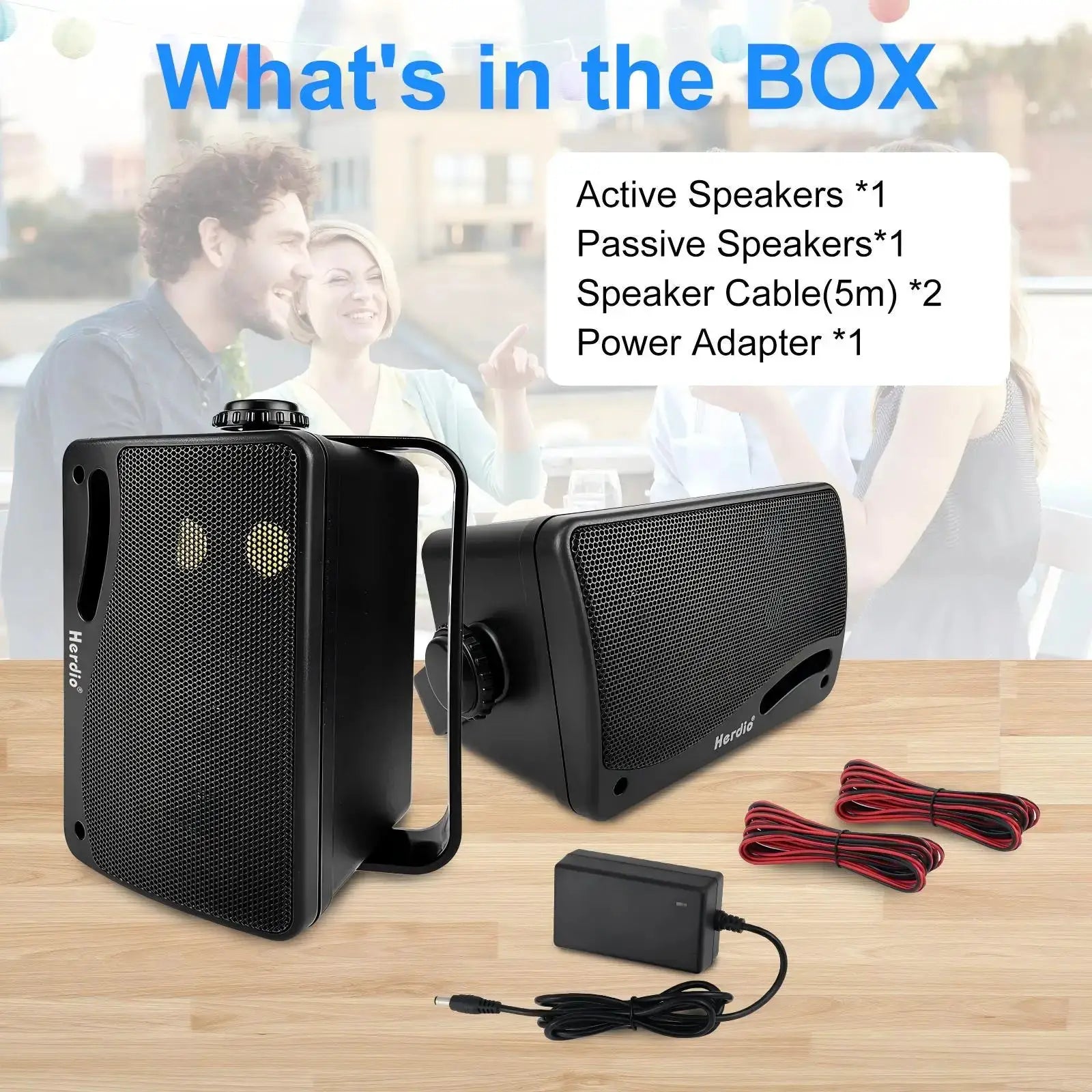 Herdio 3.5-inch outdoor waterproof Bluetooth speaker pair with wall-mount design and black grills