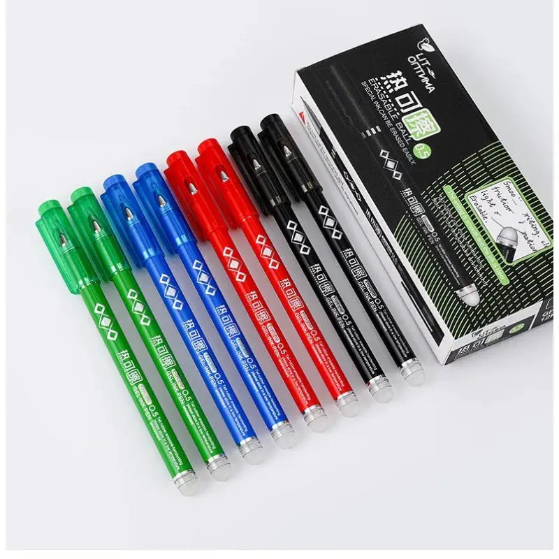 Heat erasable gel pen set, 4pcs 0.7mm, green blue red black ink, by Simples Market