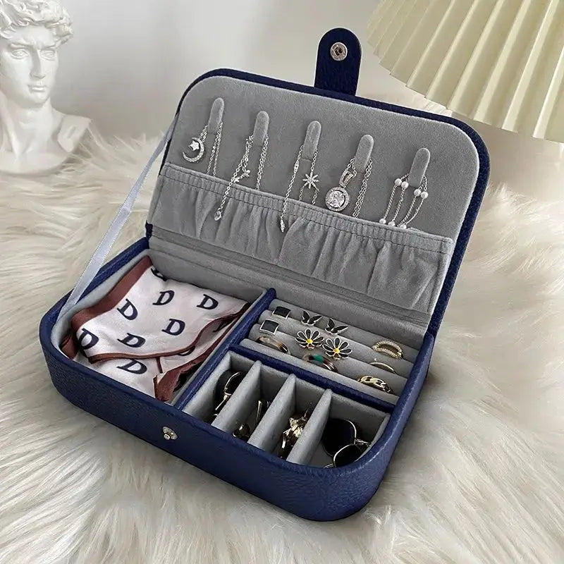 2024 Portable Leather Jewelry Box Organizer Travel Case With Chenille Lining And Display Compartments