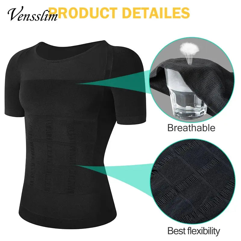 Men's black seamless compression undershirt with breathable panels and flexible fit