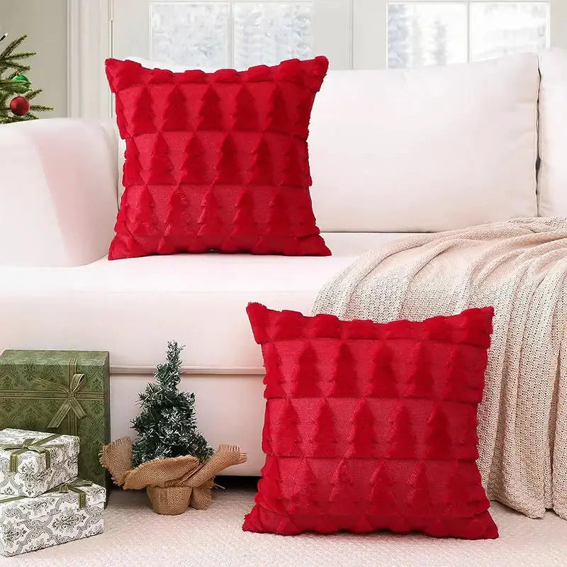 Decorative red quilted pillow covers for sofa, Christmas holiday home decor (2)