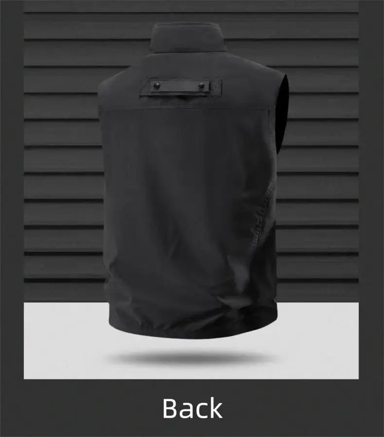 Simples Market 2025 men's outdoor vest, black breathable quick-drying fabric, multi-pocket, vertical collar