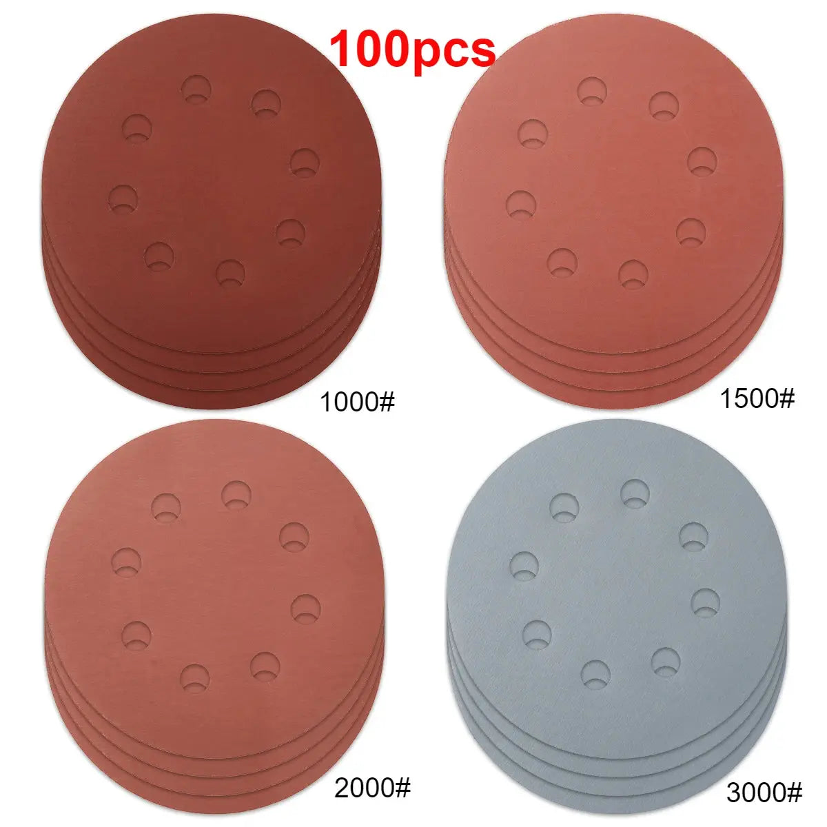 100 Pieces 5 Inch 8 Hole Alumina Sanding Discs For Metal Wood Glass Car Polishing Abrasive Tool