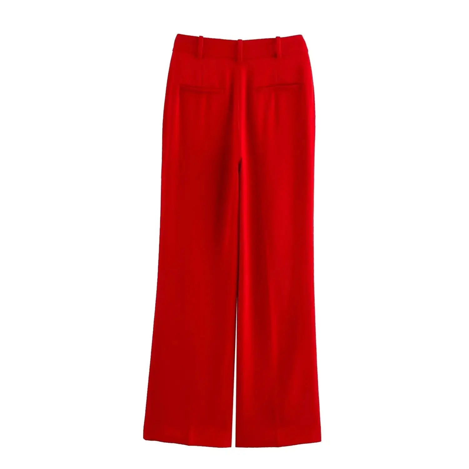 Red wide-leg high-waist pants with belt loops and back pockets