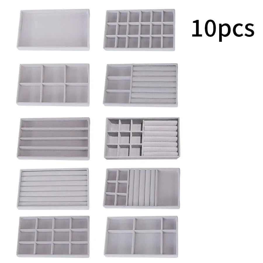 Flocking Jewelry Box Tray Velvet Interior With Wooden Base For All Kinds Of Jewelry Storage