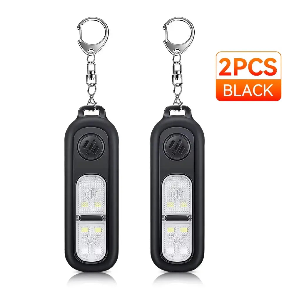 Hollarm self-defense alarm keychains, 2-pack, black with LED light and 130dB siren.