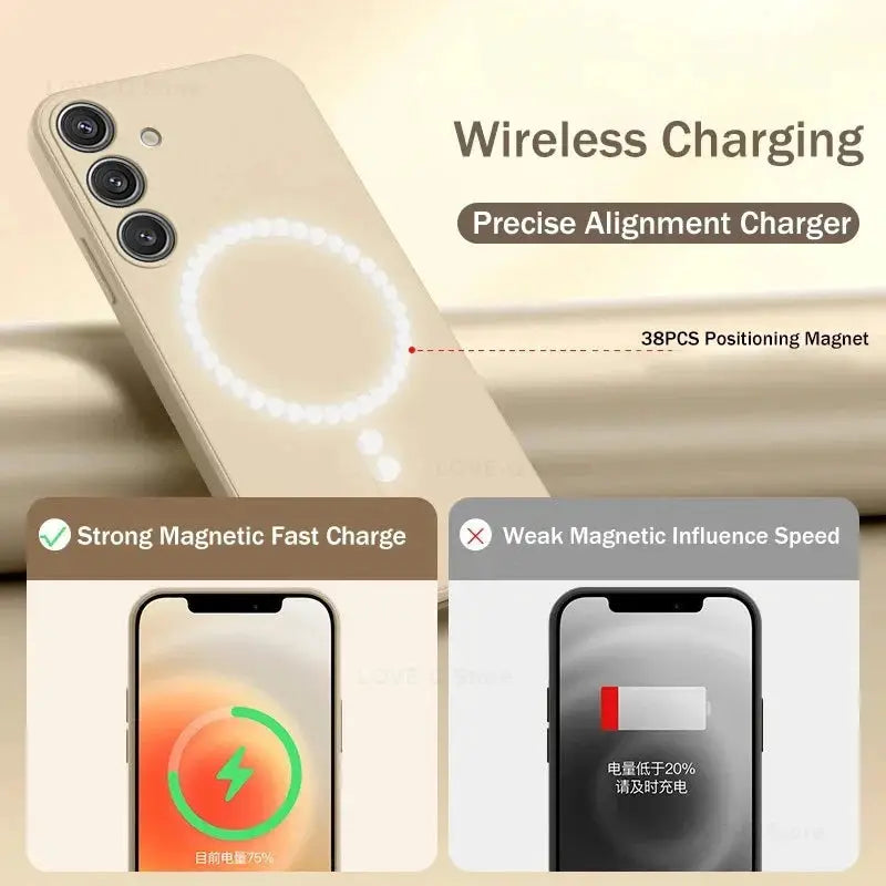 Simples Market MagSafe magnetic wireless charging case in beige liquid silicone for Samsung Galaxy S25/S26/S24/S23 Ultra
