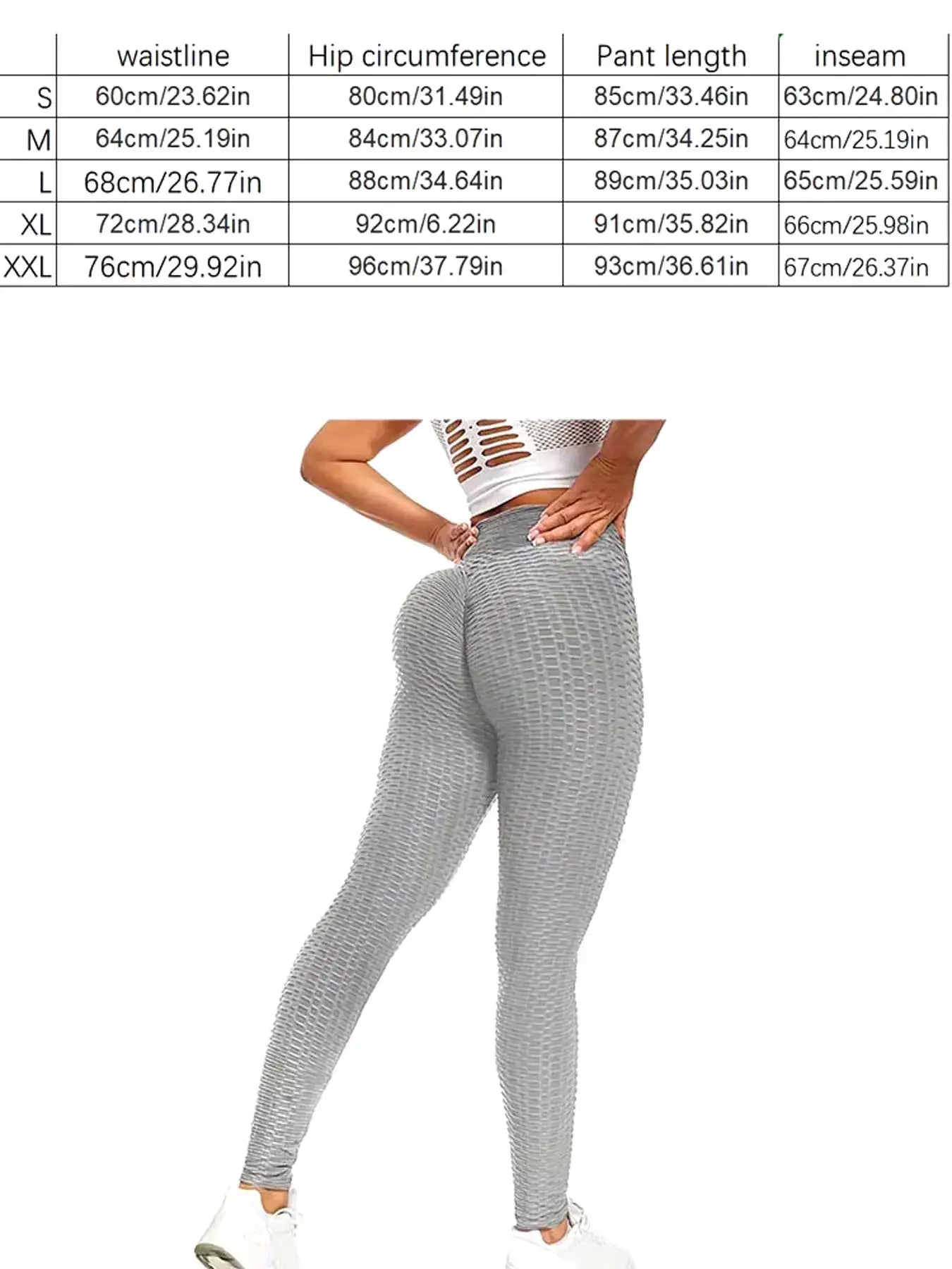 Sexy bubble yoga leggings in grey textured fabric; hip-lifting, slim-fit women's sportswear from Simples Market.