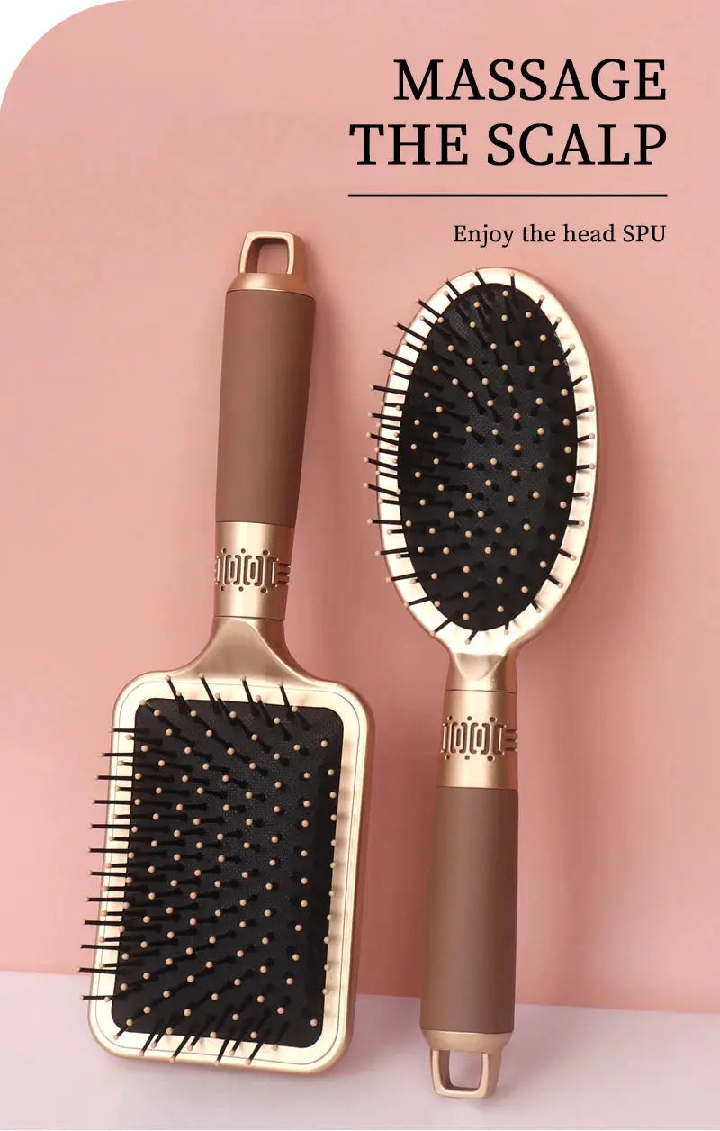 Simples Market 2-piece scalp massage detangling hairbrush set with paddle and oval brushes in rose-gold tones