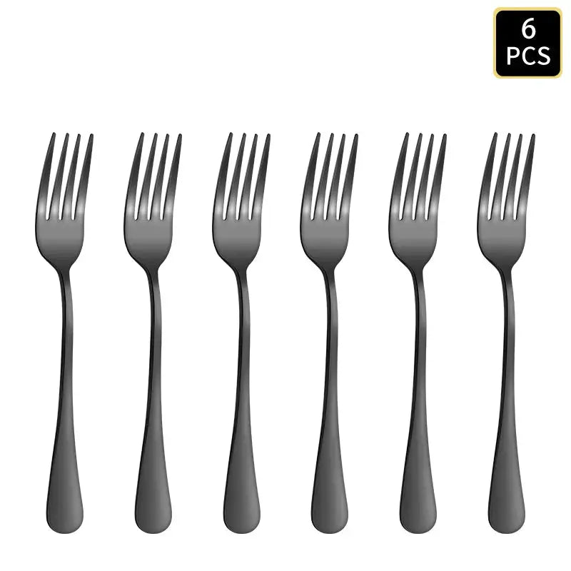 Black Stainless Steel Cutlery Set 1010 Round Handle Knives Forks Spoons 4 6 16 24 Piece for Home and Hotel