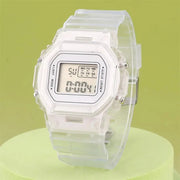 LED digital watch with transparent silicone strap and clear case by Simples Market