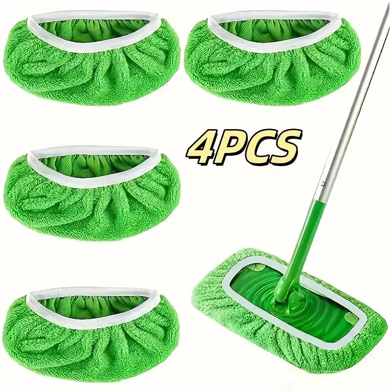 Four Reusable Mop Pads With High Water Absorption And Ultra Fine Fiber Cleaning Pads That Fit Most Standard Mops