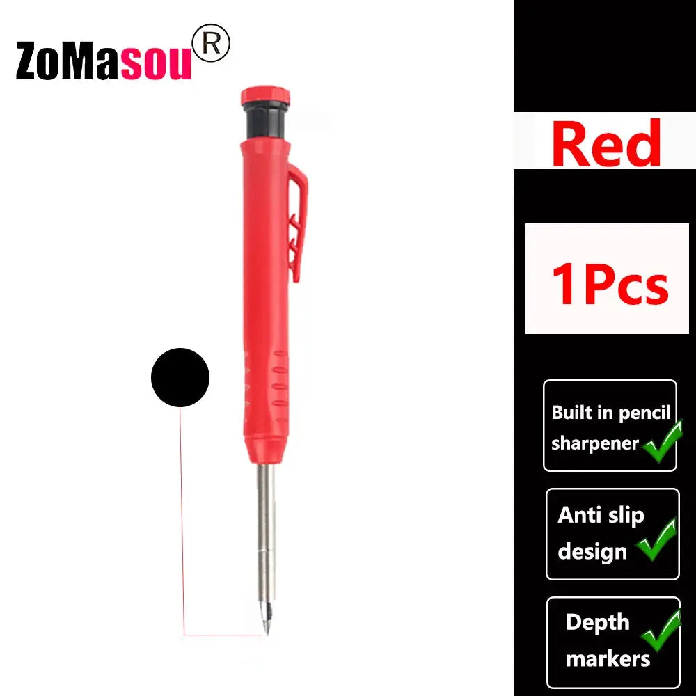 Carpenter mechanical pencil, red, 1 pc, built-in sharpener and anti-slip grip, Simples Market