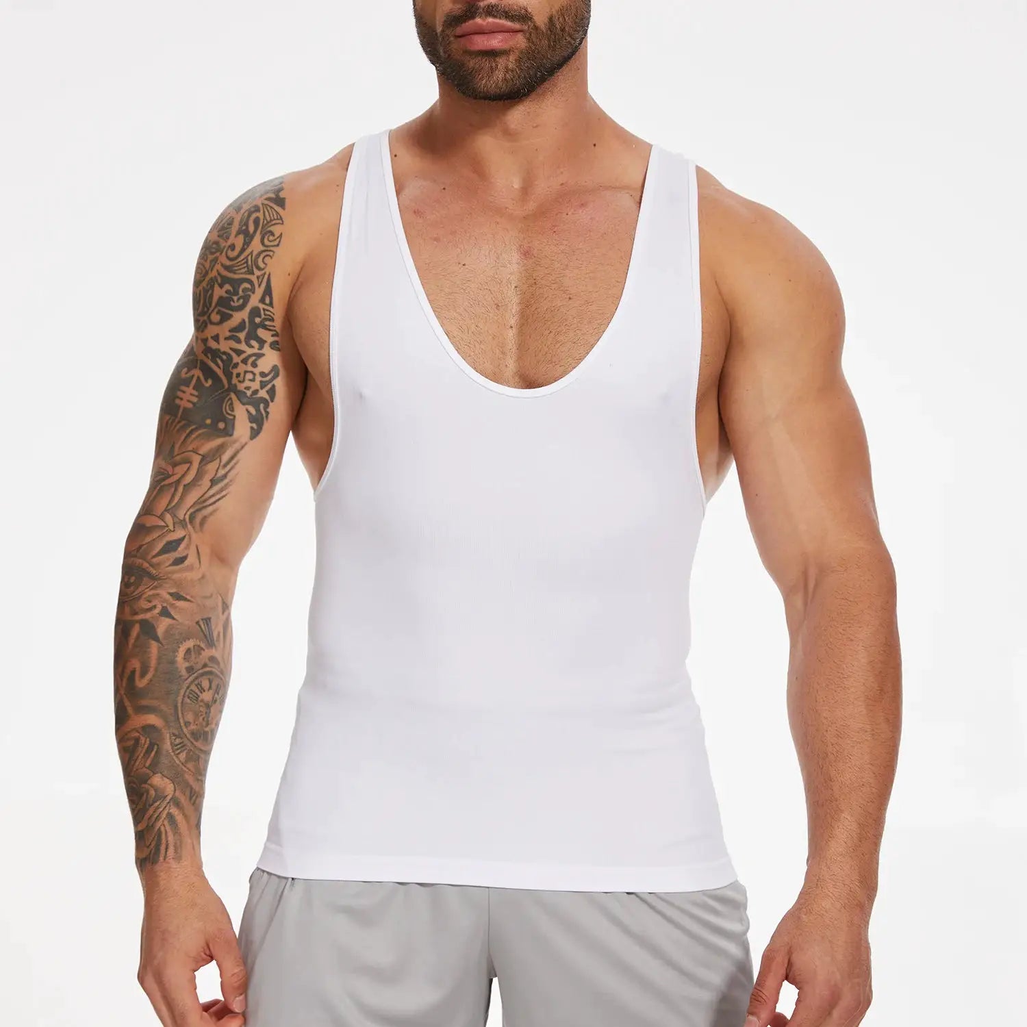 White men's shapewear compression tank top for tummy control