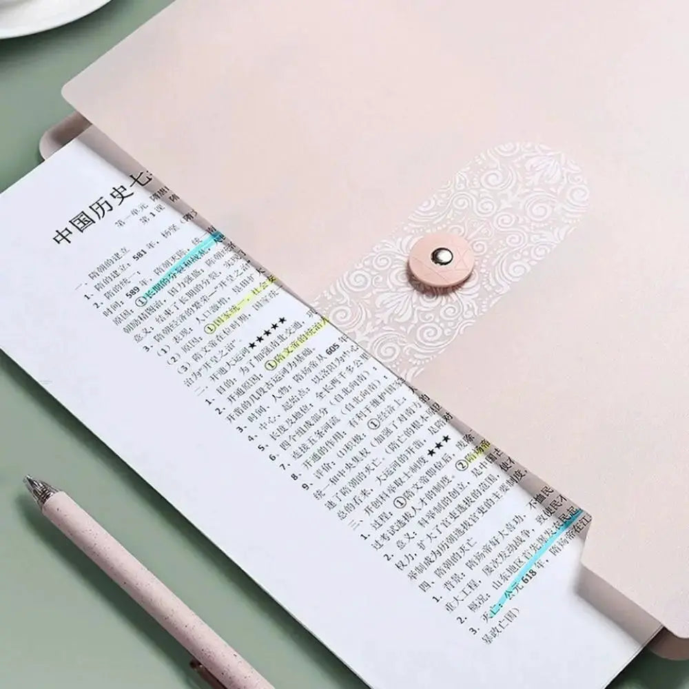 A4 expanding file folder pink with 8-grid document organizer and decorative patterned strap