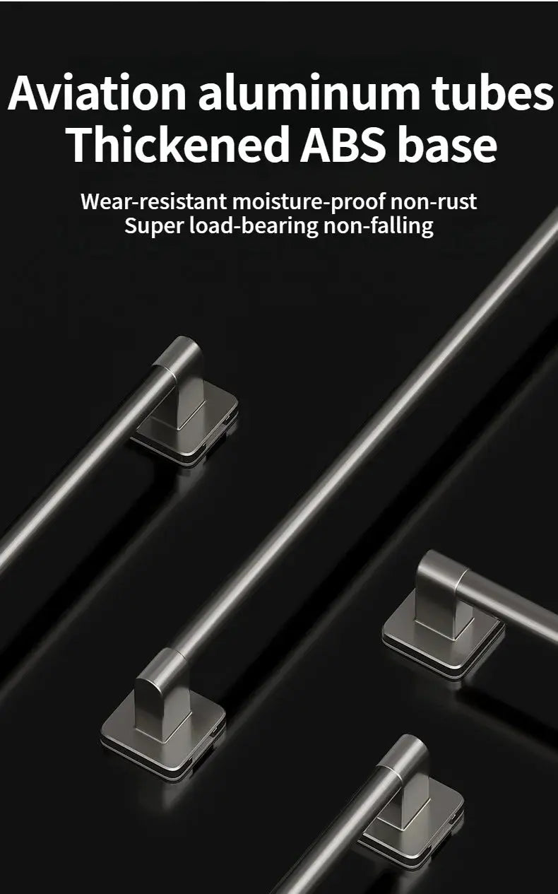 Bathroom towel rack set by Simples Market with silver aviation aluminum tubes and square ABS bases