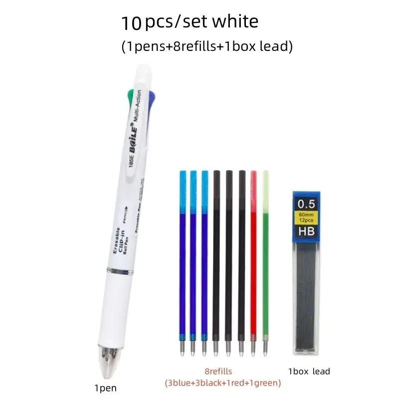 Simples Market multicolor erasable gel pen set, 10 pieces with 8 refills and 0.5 HB lead