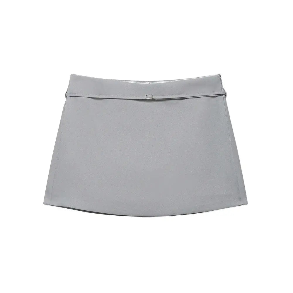 Women's light gray solid skort with waist belt and side zipper